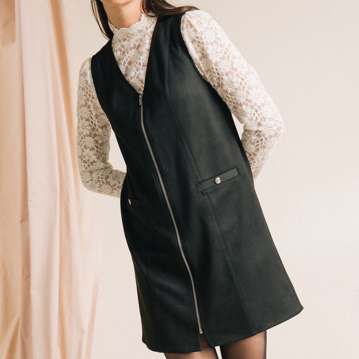 Robe chasuble su&eacute;dine noir femme