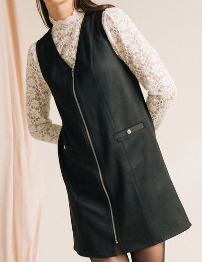 Robe chasuble su&eacute;dine noir femme