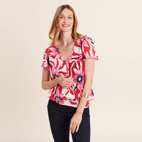 Blouse manches courtes rouge femme