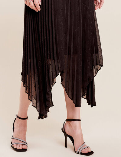 Robe longue évasée plissée noir femme
