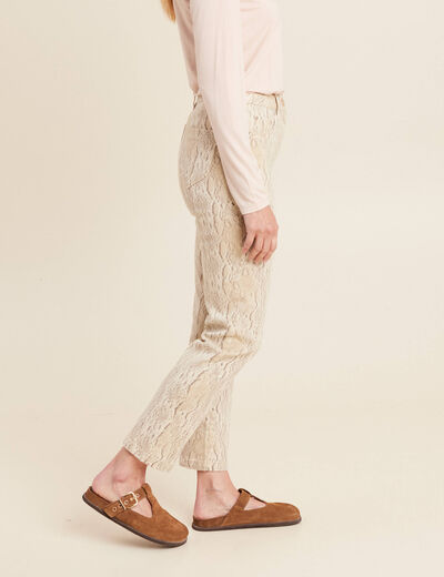 Pantalon 7/8ème taille haute beige femme