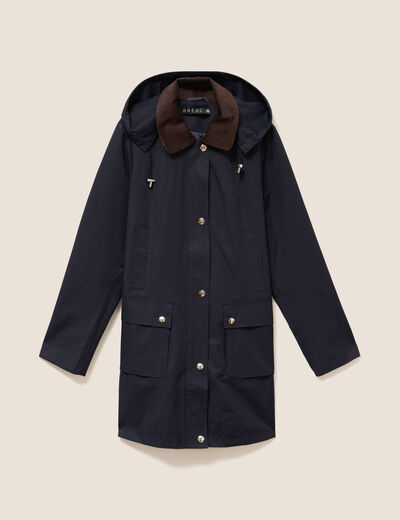 Parka &agrave; capuche doubl&eacute;e bleu fonc&eacute; femme
