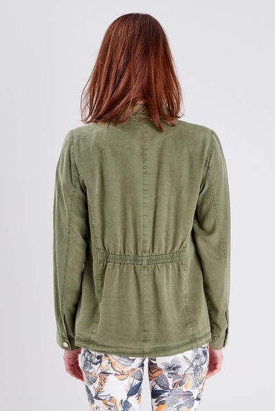 Veste droite boutonnée vert kaki femme