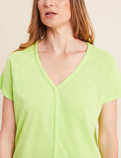 T-shirt tresse manches courtes vert anis femme