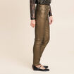 Pantalon ajust&eacute; taille bascul&eacute;e enduit vert kaki femme