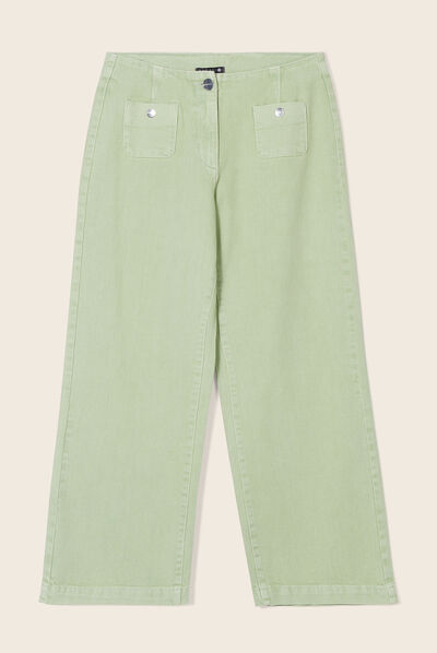 Pantalon large 7/8ème vert olive femme
