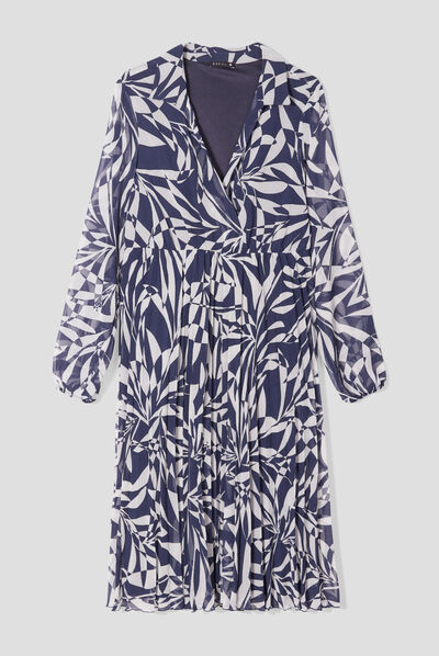 Robe droite bas plissé bleu foncé femme