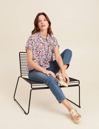 Chemise manches courtes fluide bleu femme