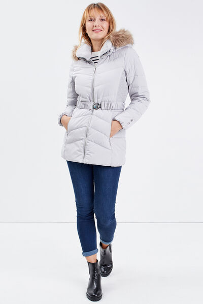 Doudoune cintrée à capuche gris femme