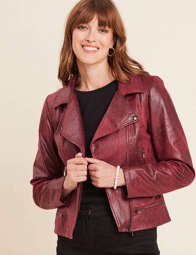Veste esprit motard zippée bordeaux femme