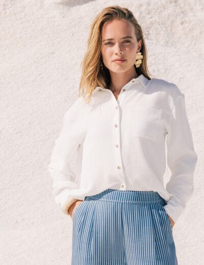 Chemise fluide manches longues ecru femme