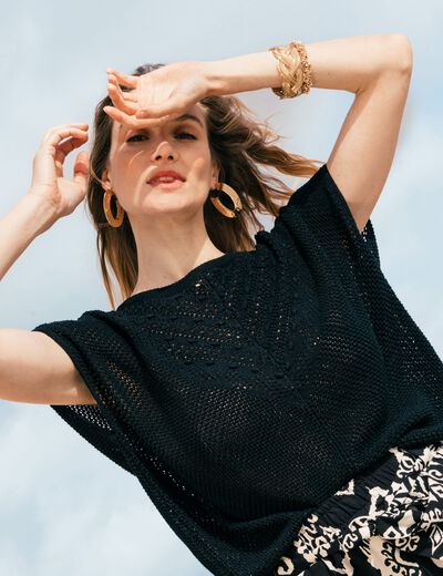 Pull manches courtes noir femme
