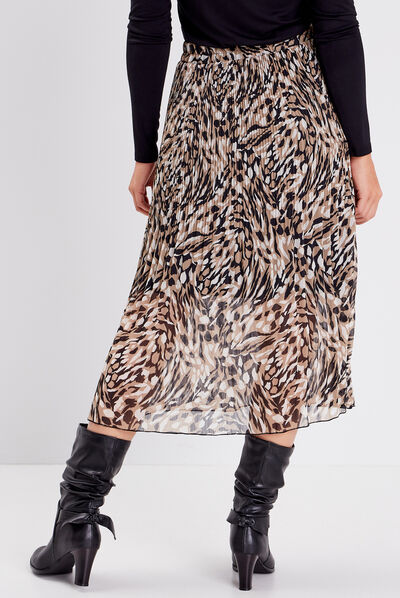 Jupe midi évasée plissée creme femme