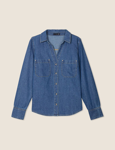 Chemise manches longues jean denim stone femme