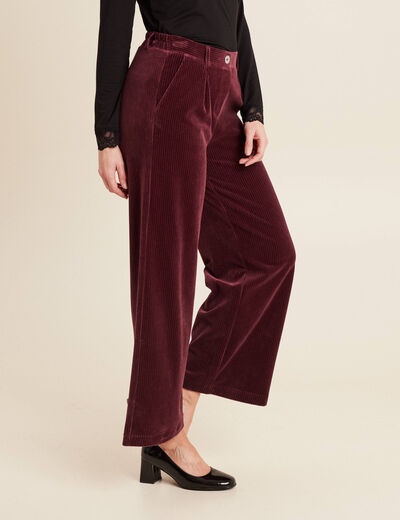 Pantalon large velours bordeaux femme