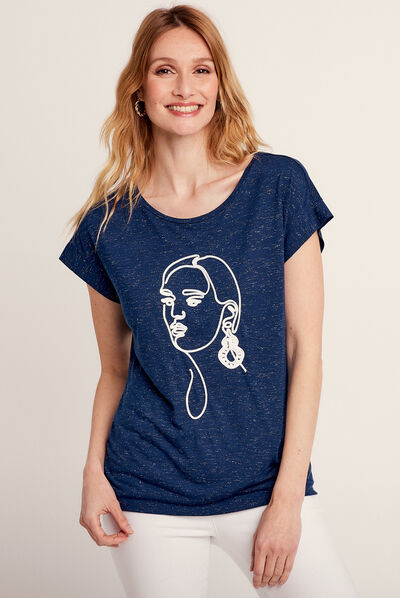 T-shirt manches courtes bleu foncé femme