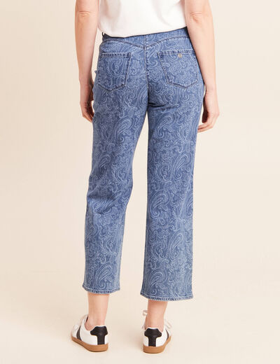 Jean droit 7/8&egrave;me taille bascul&eacute;e denim stone femme