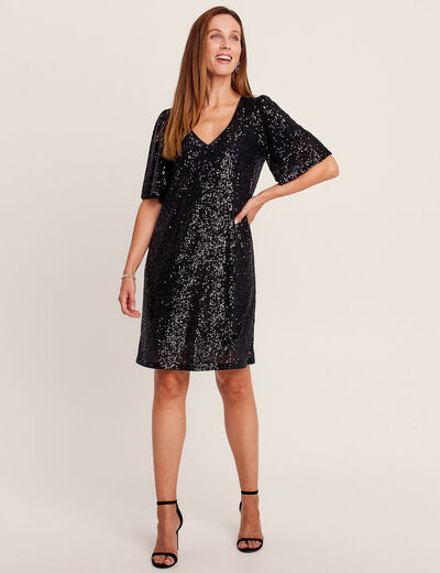 Robe évasée sequins noir femme