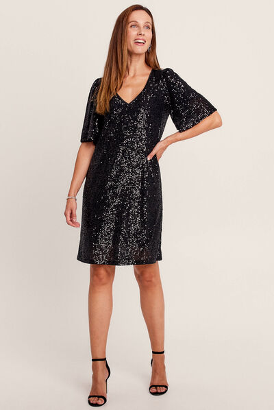 Robe évasée sequins noir femme