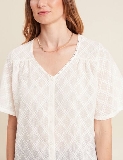 Blouse col chemise manches courtes ecru femme