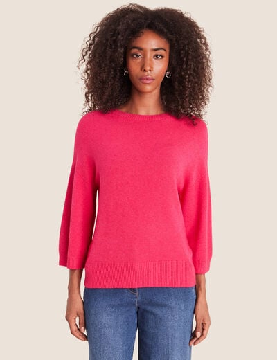 Pull droit col rond manches 3/4 rose femme