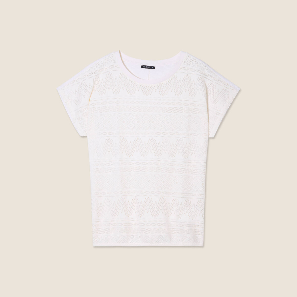 T-shirt manches courtes ajouré ecru femme