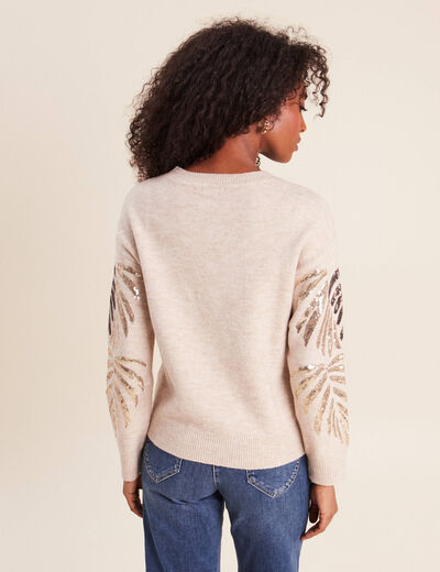 Pull col rond &agrave; sequins couleur or femme