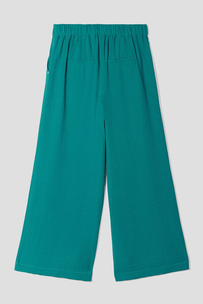 Pantalon large fluide vert foncé femme