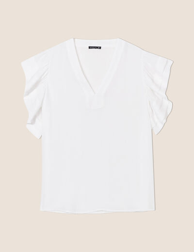 Blouse manches courtes volants ecru femme