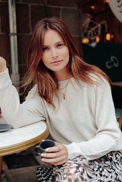 Pull manches longues beige femme