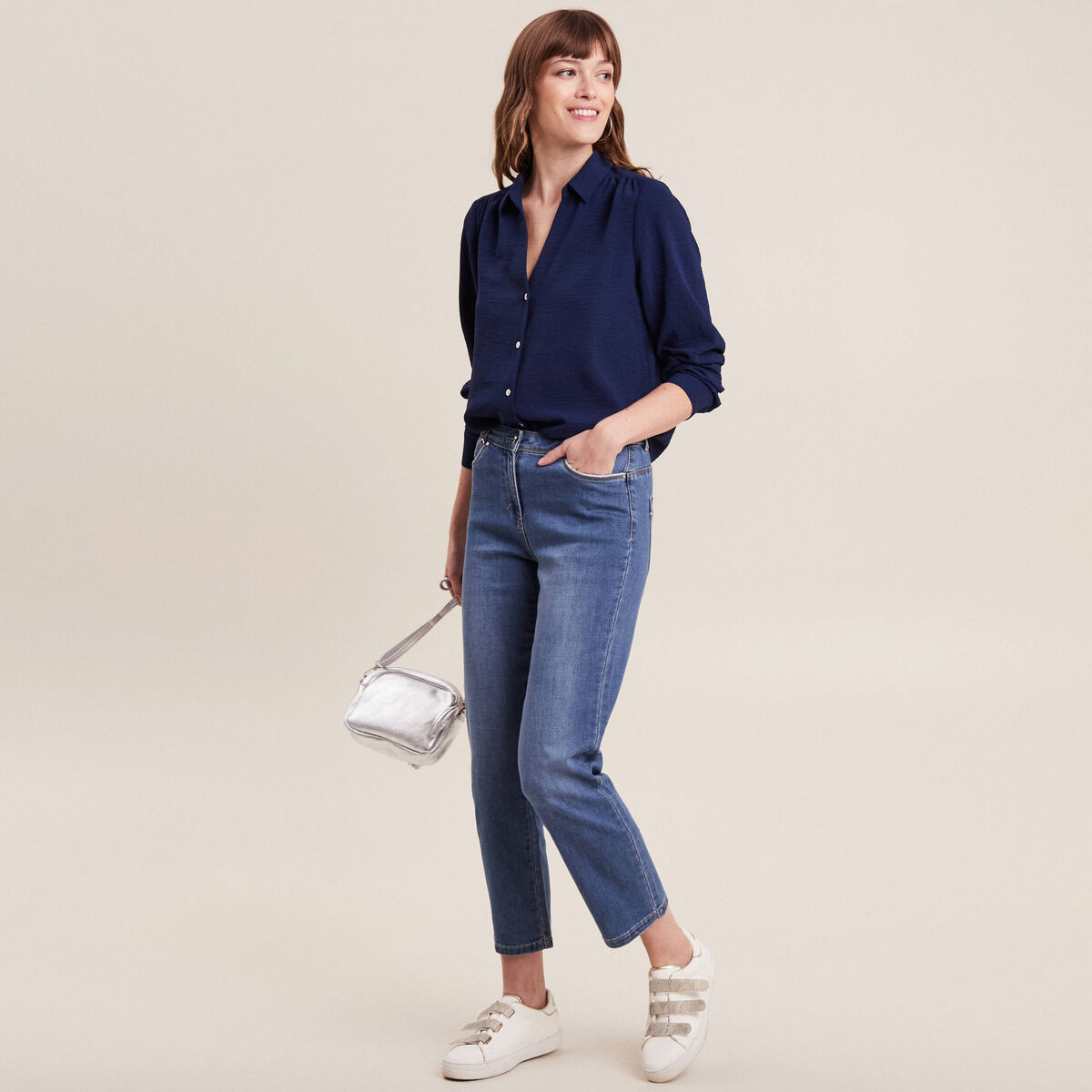 Jean coupe droite 7/8&egrave;me denim stone femme
