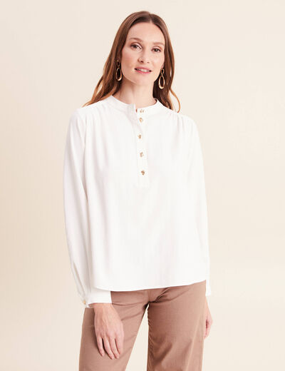 Blouse manches longues satin&eacute;e ecru femme