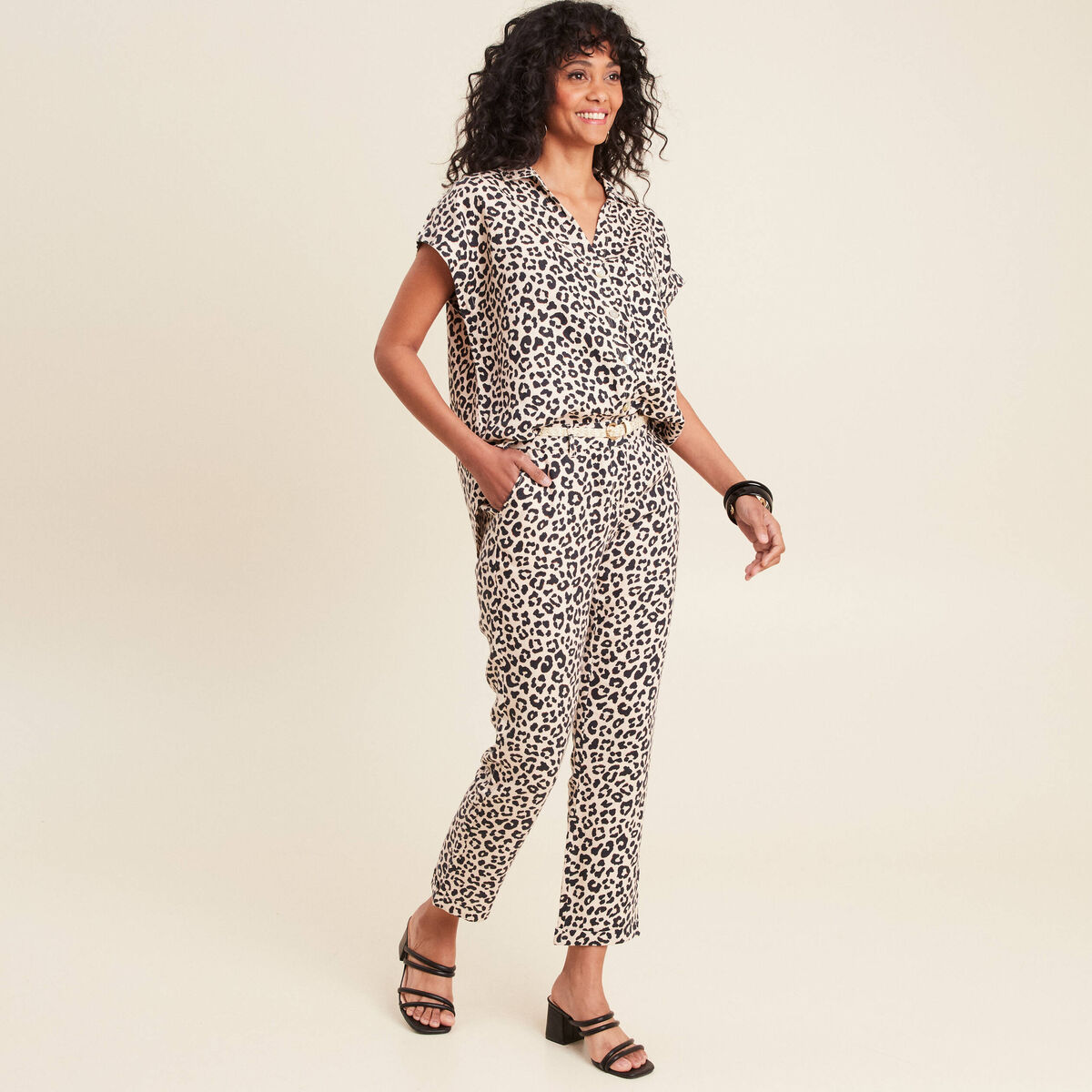 Pantalon coupe chino en lin sable femme