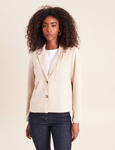 Veste droite col tailleur doubl&eacute;e sable femme