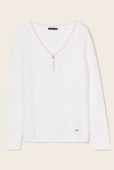 Pull manches longues ecru femme