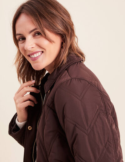 Doudoune courte doubl&eacute;e col amovible marron fonc&eacute; femme