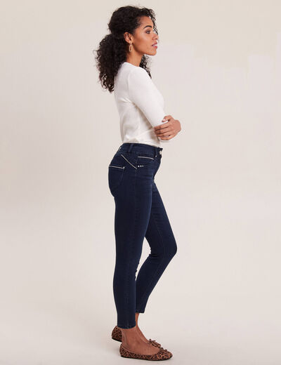 Jean coupe ajust&eacute;e 7/8&egrave;me taille haute denim brut femme