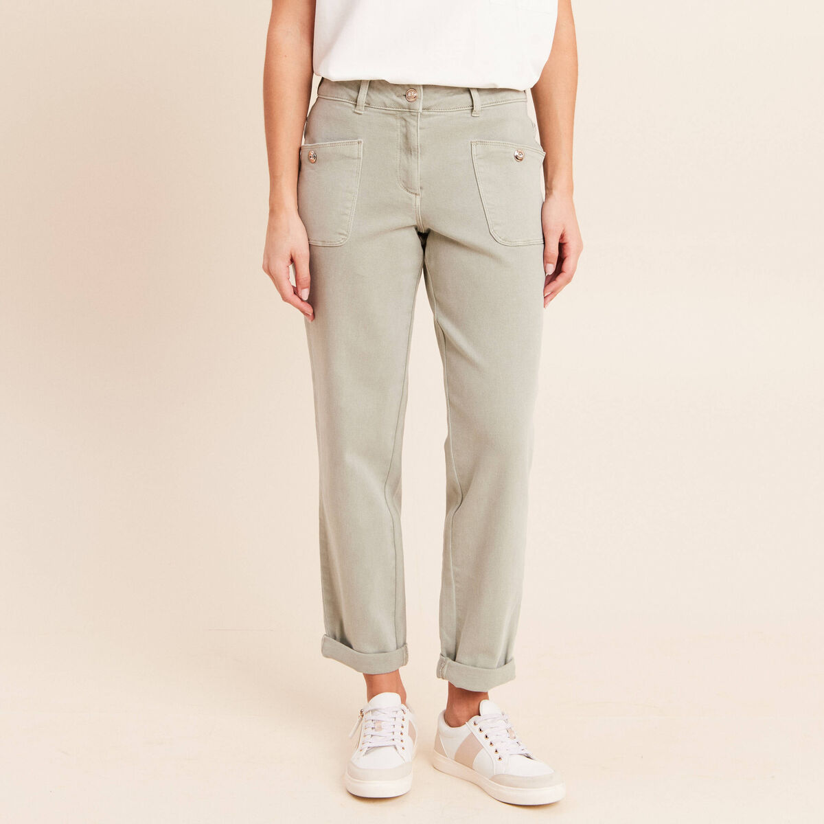Jean coupe mom 7/8&egrave;me vert clair femme