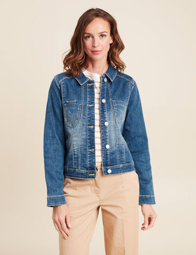 Veste jean ajustée manches longues denim double stone femme