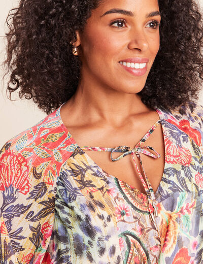 Blouse cintr&eacute;e col v manches 3/4 multicolore femme