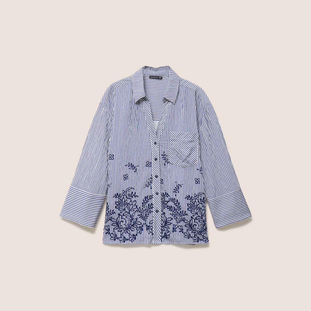 Chemise droite manches 3/4 fluide bleu femme