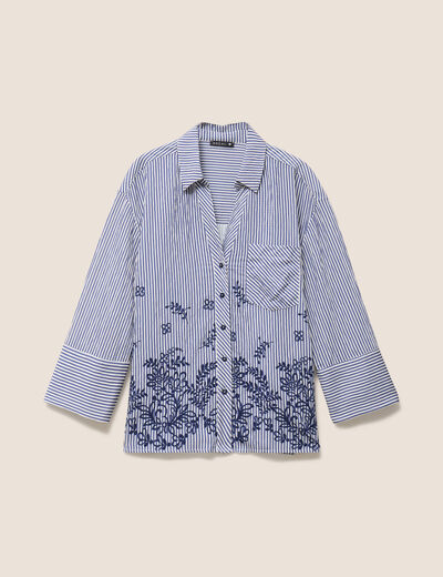 Chemise droite manches 3/4 fluide bleu femme