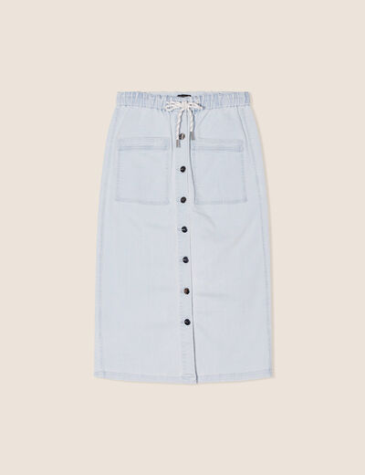 Jupe longue droite en jean denim bleach femme