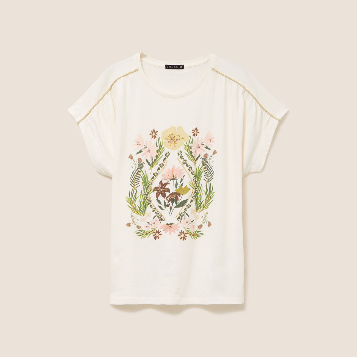 T-shirt col rond manches courtes ecru femme
