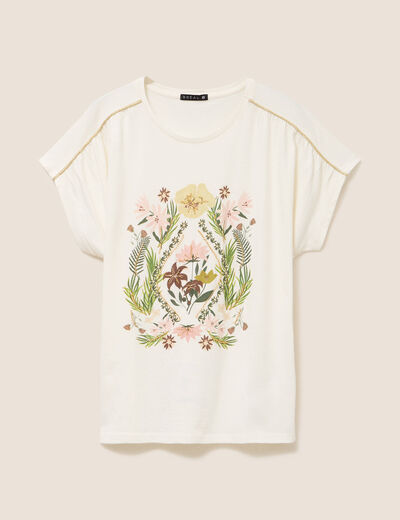 T-shirt col rond manches courtes ecru femme