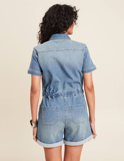 Combishort en jean denim double stone femme