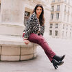 Gilet jacquard col rond manches longues marron femme