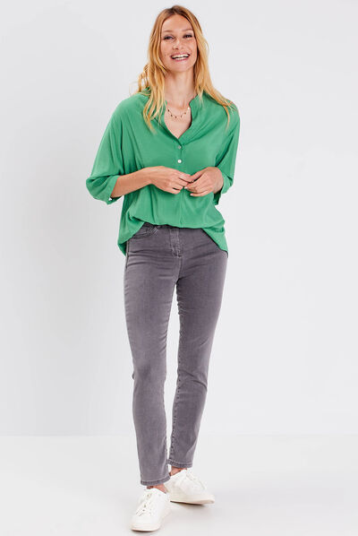 Jeans léger taille standard 7/8ème denim gris femme
