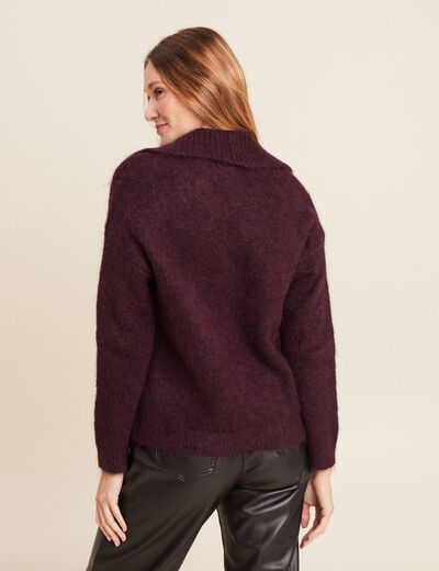 Pull manches longues col polo bordeaux femme