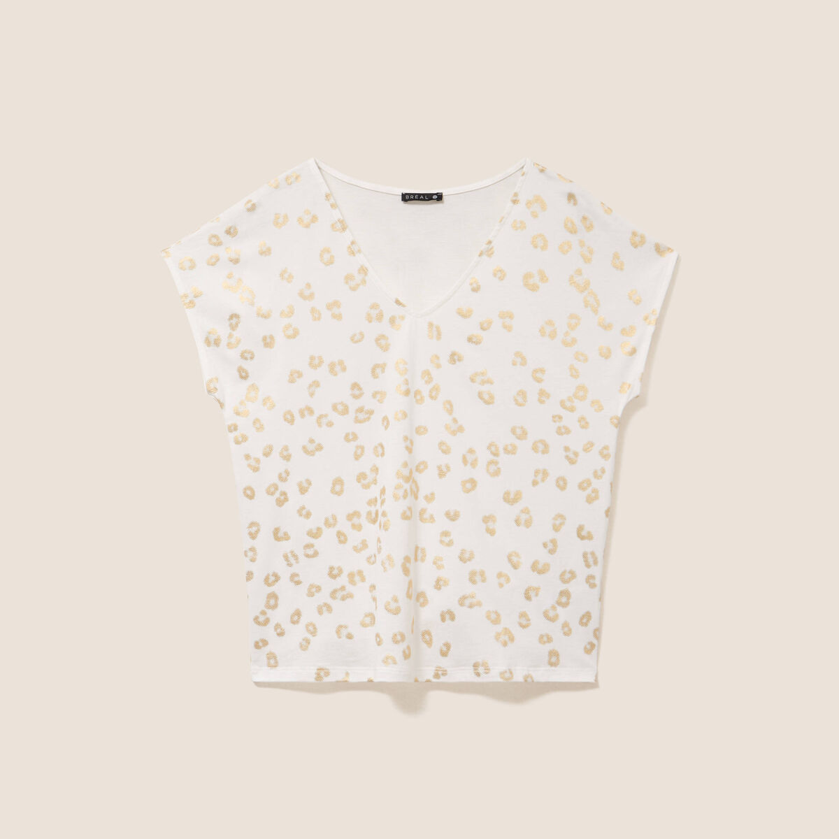 T-shirt droit col v manches courtes couleur or femme
